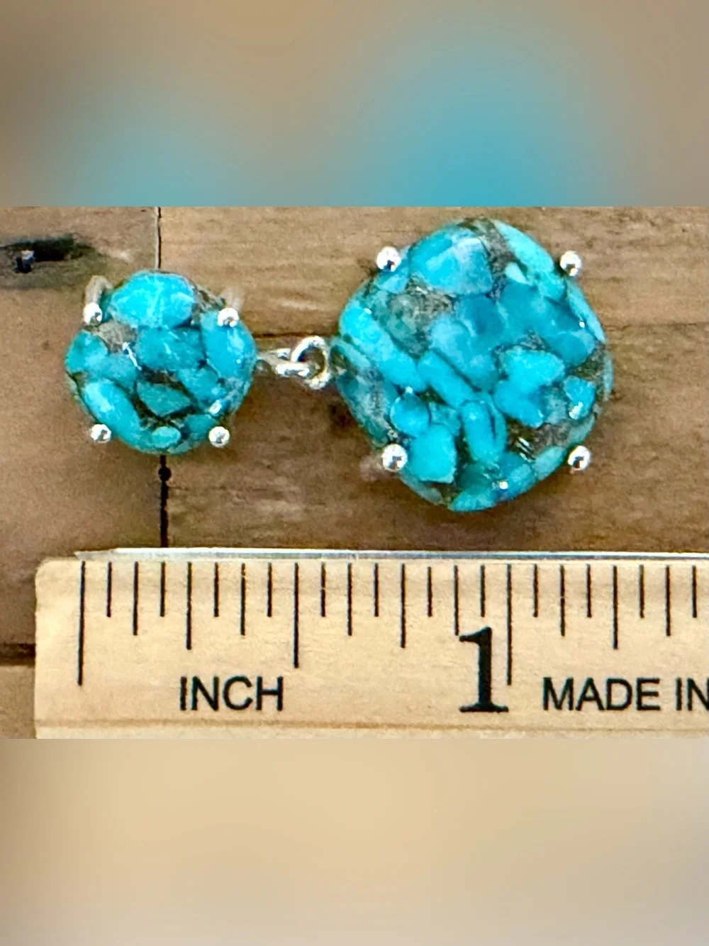 VINTAGE PTI 925 STERLING SILVER TURQUOISE DOUBLE STONE DROP DANGLE EARRINGS